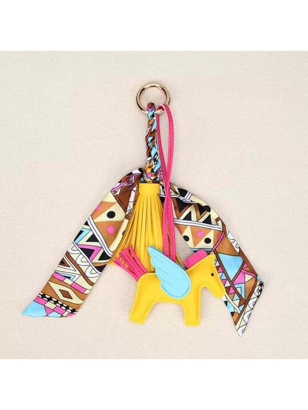 Yellow Horse & Tassel Charm w/ Twilly Scarf Bag Charms